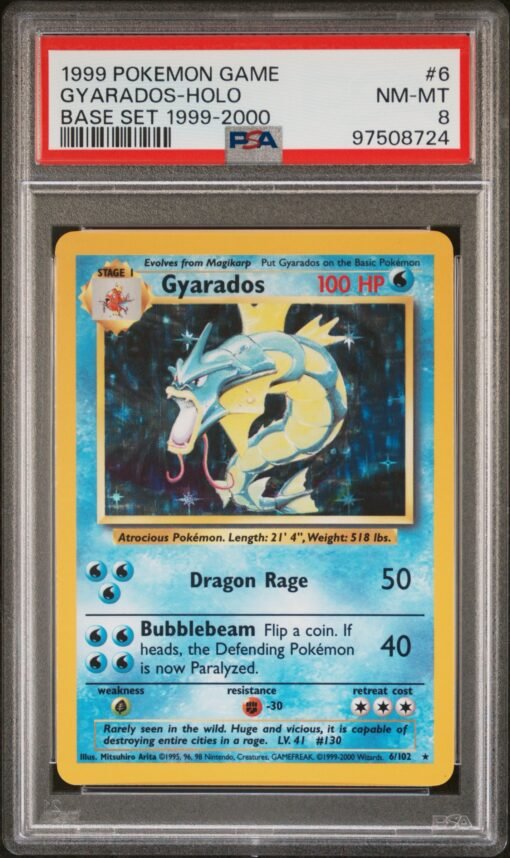 1999-2000 Pokemon Base Set #6 Gyarados Holo PSA 8