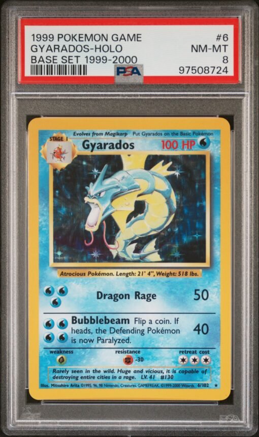 1999 -2000 POKEMON BASE SET #6 GYARADOS-HOLO PSA 8 RARE PRINT