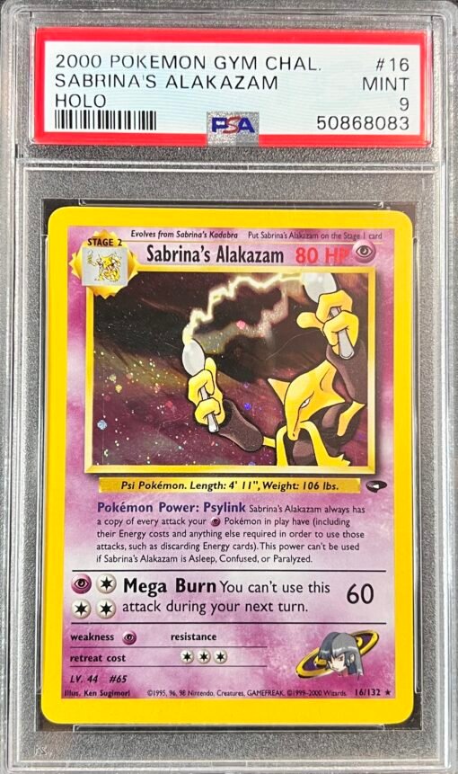 2000 Pokemon Gym Challenge Sabrina's Alakazam HOLO RARE 16/132 PSA 9