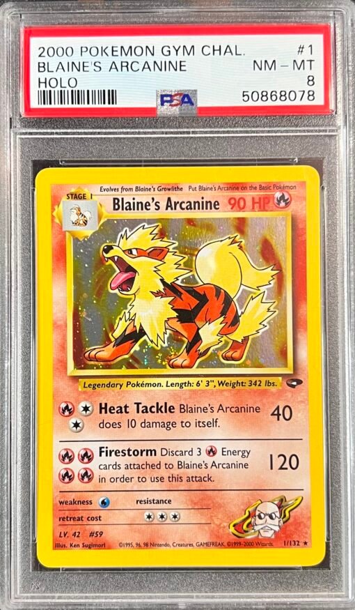 2000 POKEMON GYM CHALLENGE HOLO #1 BLAINE'S ARCANINE PSA 8