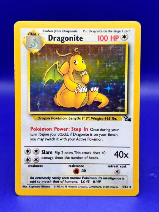 1999 Pokémon Unlimited Fossil DRAGONITE Holo LP+ - Image 3