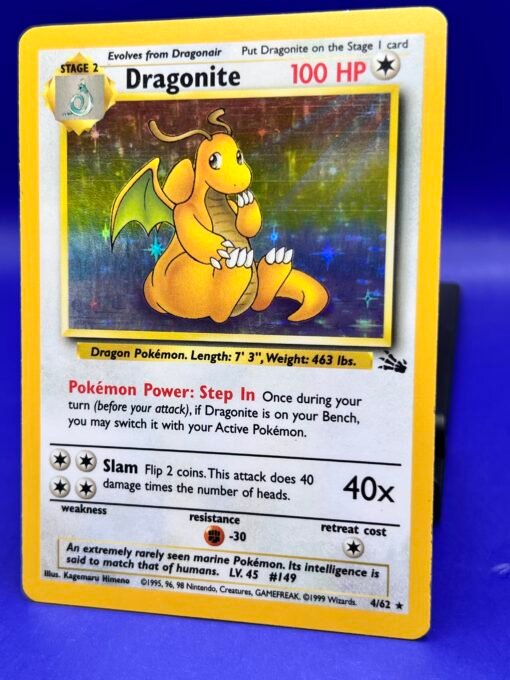 1999 Pokémon Unlimited Fossil DRAGONITE Holo LP+ - Image 4