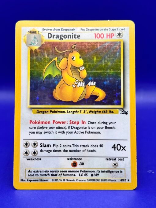 1999 Pokémon Unlimited Fossil DRAGONITE Holo LP+ - Image 6