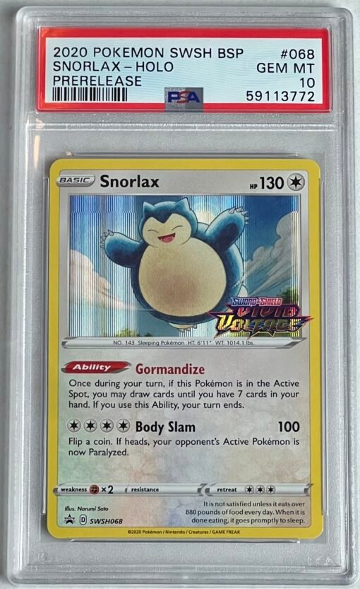 2020 POKEMON SWSH BLACK STAR PROMO PRERELEASE #068 SNORLAX-HOLO PSA 10