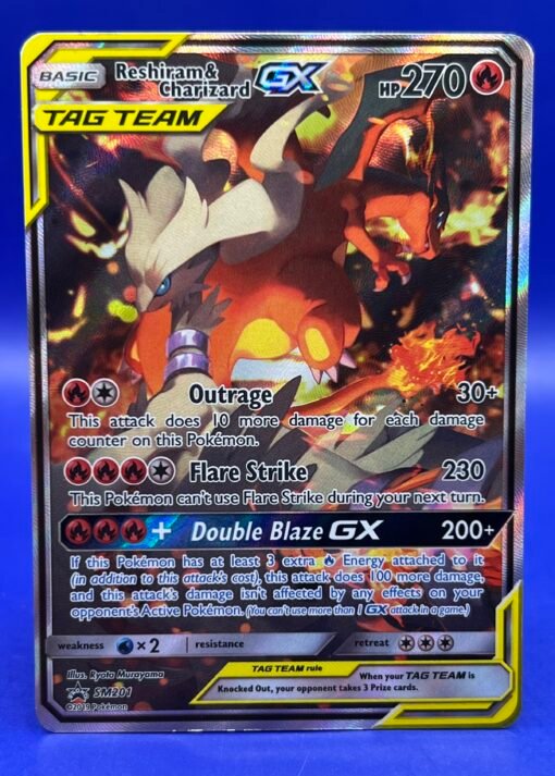 2019 Pokemon Sun & Moon Promo Reshiram &Charizard GX SM201 Ultra Rare LP - Image 2