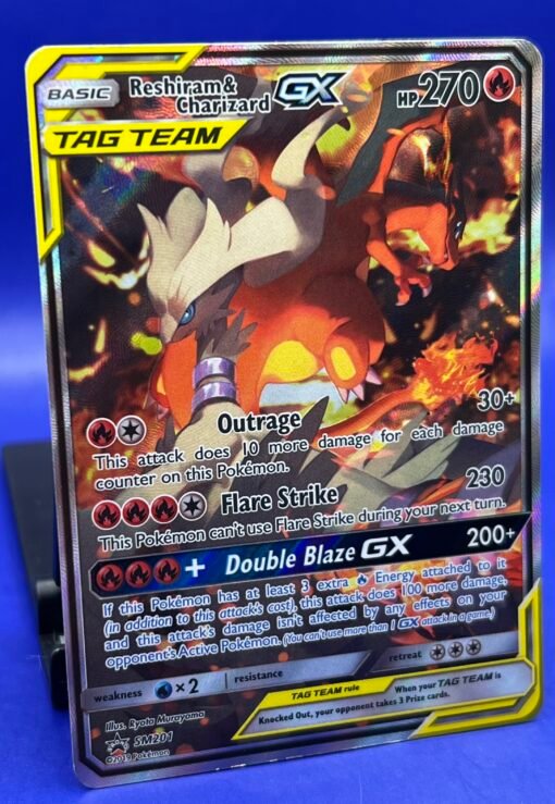 2019 Pokemon Sun & Moon Promo Reshiram &Charizard GX SM201 Ultra Rare LP - Image 3