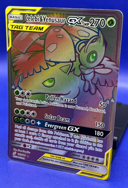 2019 Pokemon Sun & Moon Celebi & Venusaur GX 182/181 Secret Rare Rainbow Holo NM - Image 3