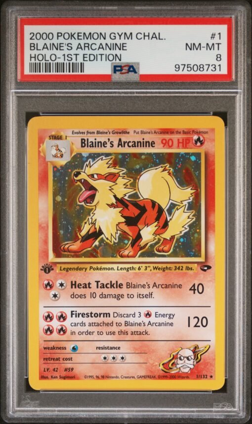 2000 Pokemon Gym Challenge 1st Edition Blaine's Arcanine #1 Holo Rare PSA 8
