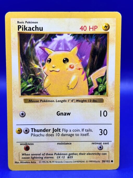 1999 Pokemon Base Set Pikachu #58 Red Cheeks Shadowless LP-MP - Image 3