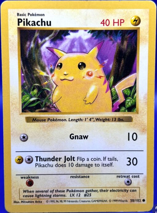 1999 Pokemon Base Set Pikachu #58 Red Cheeks Shadowless LP-MP
