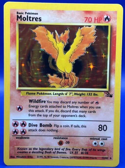 1999 Pokemon WOTC Moltres 12/62 Fossil Set Rare Holo LP+