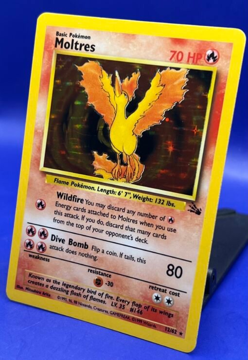 1999 Pokemon WOTC Moltres 12/62 Fossil Set Rare Holo LP+ - Image 4