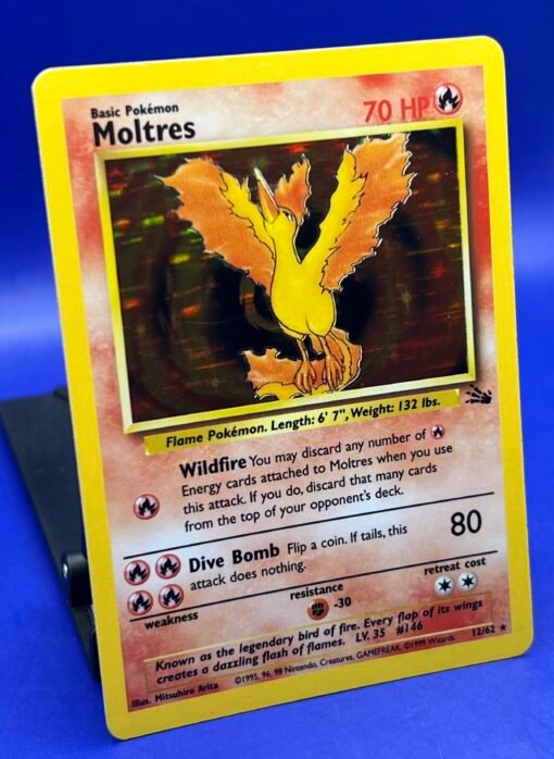 1999 Pokemon WOTC Moltres 12/62 Fossil Set Rare Holo LP+ - Image 3