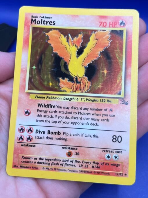 1999 Pokemon WOTC Moltres 12/62 Fossil Set Rare Holo LP+ - Image 8