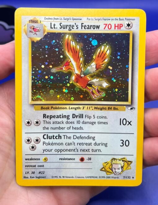 2000 Pokemon Gym Heroes Lt. Surge’s Fearow 7/132 Holo NM - Image 9