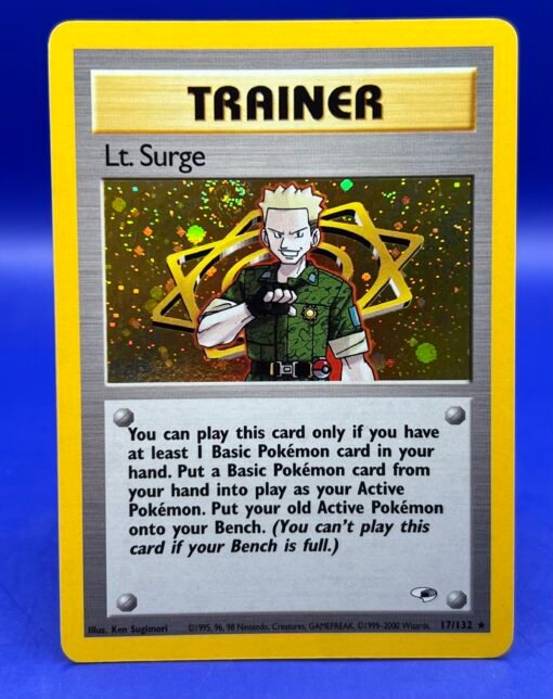 2000 Pokemon Gym Heroes Lt. Surge 17/132 Trainer Holo SWIRL NM- - Image 2