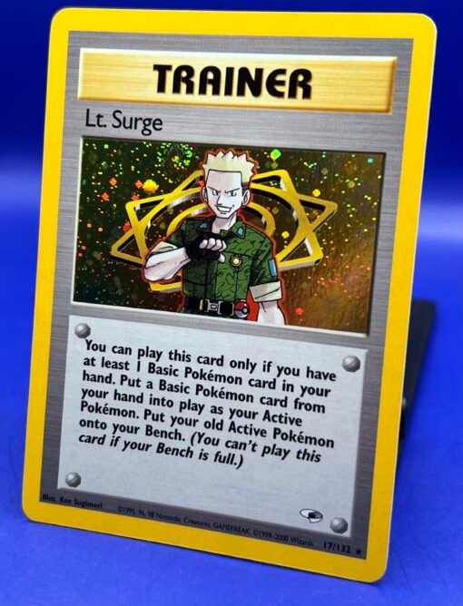 2000 Pokemon Gym Heroes Lt. Surge 17/132 Trainer Holo SWIRL NM- - Image 3