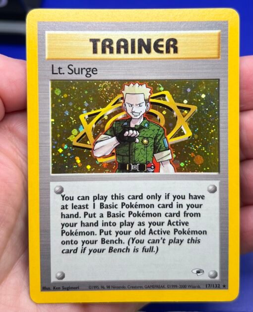 2000 Pokemon Gym Heroes Lt. Surge 17/132 Trainer Holo SWIRL NM- - Image 8