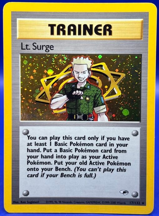 2000 Pokemon Gym Heroes Lt. Surge 17/132 Trainer Holo SWIRL NM-
